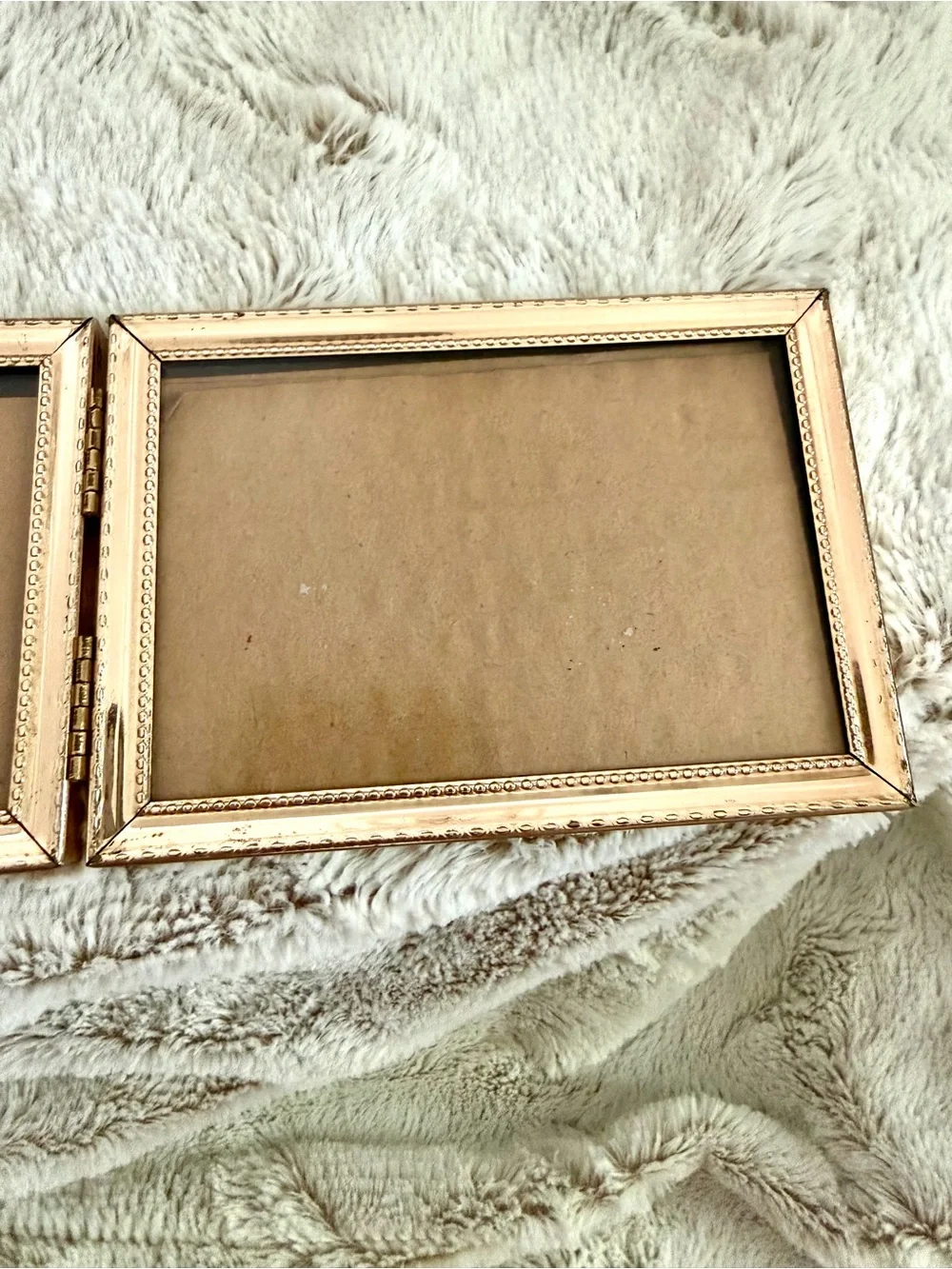 Double Hinged Gold Tone Picture Frame - Foldable Tabletop Frame